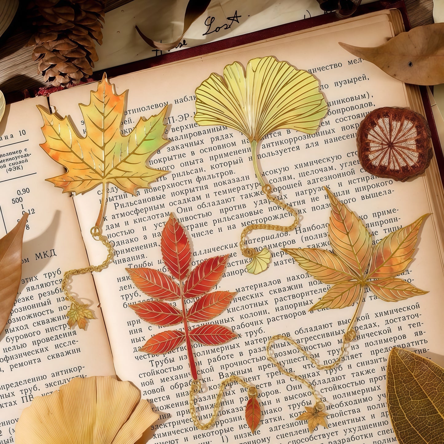 Metal Leaf Bookmark Set with Design